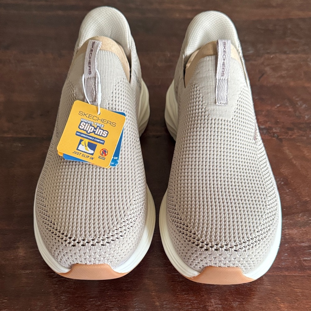 Skechers Slip-Ons in Light Beige and Tan Accents